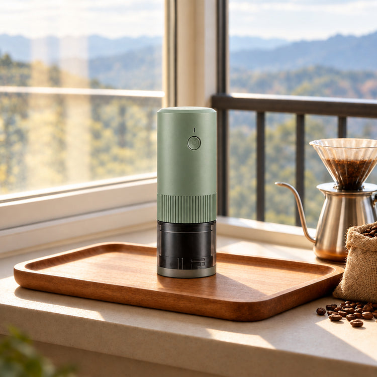 Compact Electric Coffee Grinder in light green